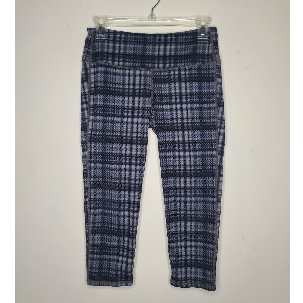 Athleta black grey plaid plaidness chaturanga capri leggings - small  428267